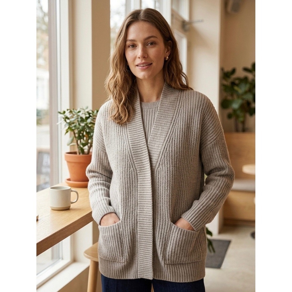 Wilfred Free Aritzia 100% Merino Wool Cardigan Grey Oversized Shaker Knit 2XL
